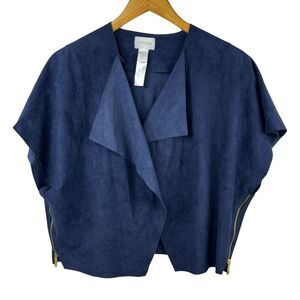 Chico's Navy Blue Faux Suede Short Sleeve Cropped blazer 0 XS Open Front